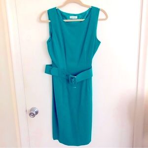 Calvin Klein teal belted sleeveless dress